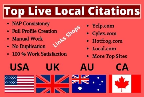 I will do top live local citations for USA, UK, australia and canada