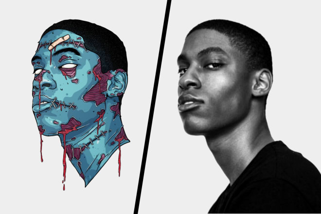 I will draw awesome grime art and zombie face portrait for halloween
