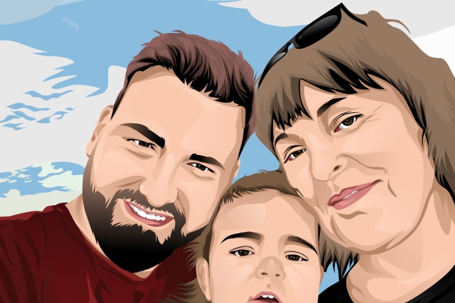 I will draw portrait cartoon vector you face, you friend, family