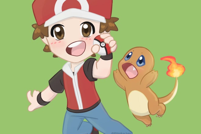 I will draw you as a trainer with your pokemon partner chibi