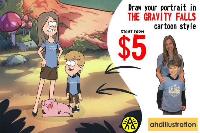 I will draw your portrait in the gravity falls cartoon style