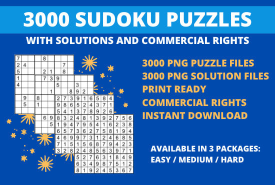 I will give you 3000 sudoku puzzles with solutions for KDP publishing