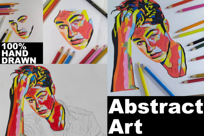 I will hand drawn your portrait in my unique abstract art style