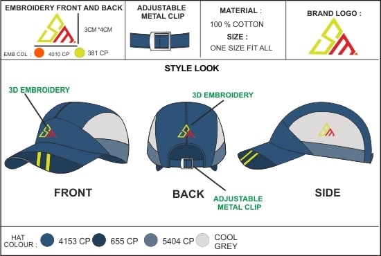 I will make a hat or cap mock ups with tech pack with your idea