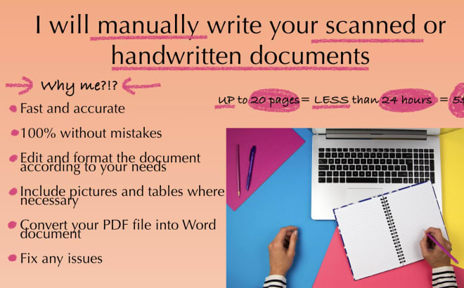 I will manually rewrite scanned or handwritten documents in ms word