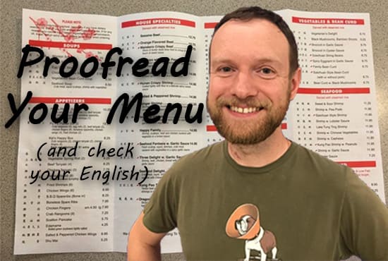 I will proofread your menu and check your english