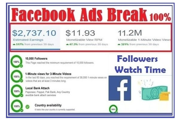 I will provide facebook ads break or instream ads services