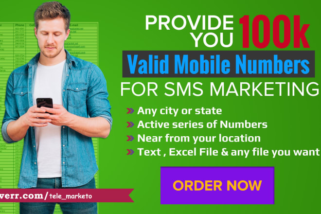 I will provide you 100k usa, uk, canada mobile phone numbers