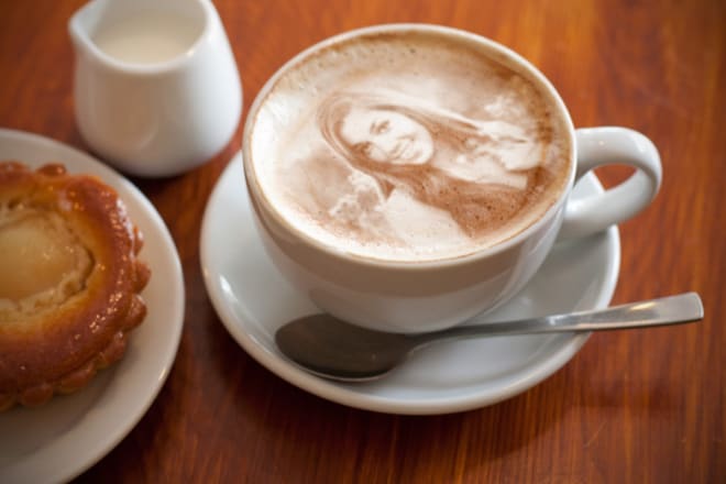 I will put your logo or picture on a cup of coffee