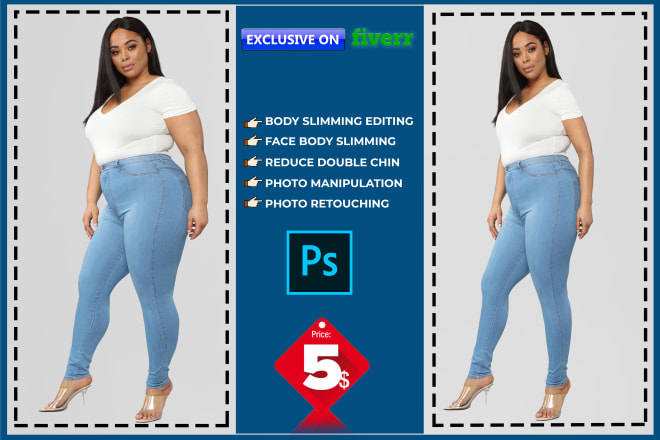 I will your body slim, face slimming, body reshape and body retouching using photoshop