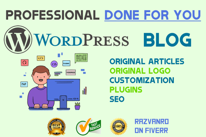 I will create a wordpress blog or website with content and logo