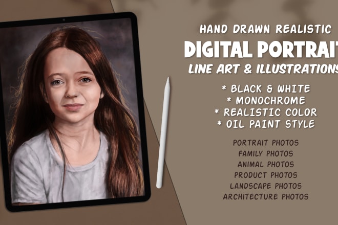 I will create realistic digital portrait and line art