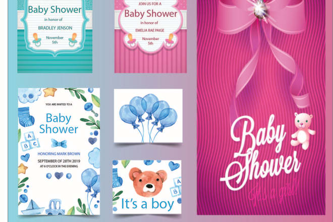 I will design baby shower, greeting card, or invitation