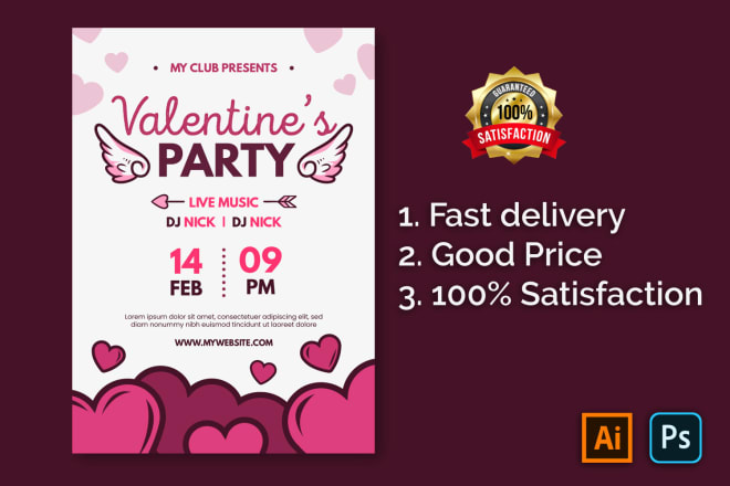 I will design valentine template, party, sports, and event flyer