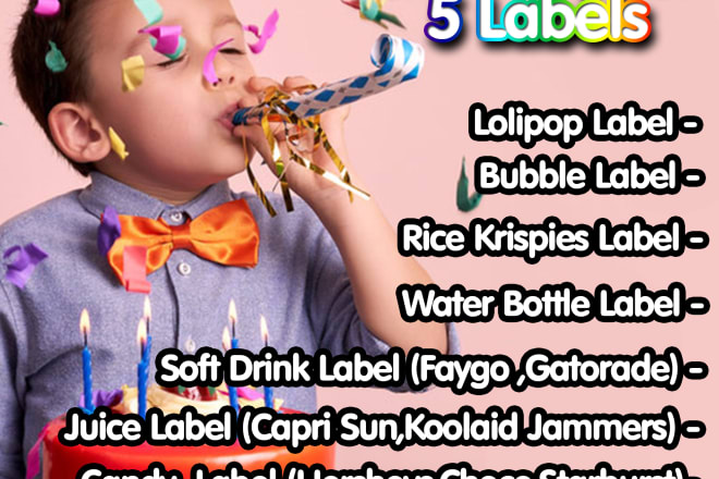 I will design your birthday party 3 labels stuff