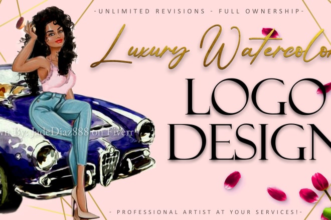 I will draw in fancy professional watercolor logo for you