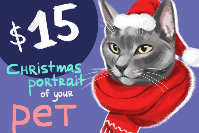 I will draw your christmas pet portrait