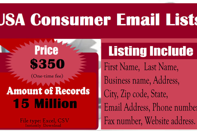I will give you USA consumers email address list for email marketing