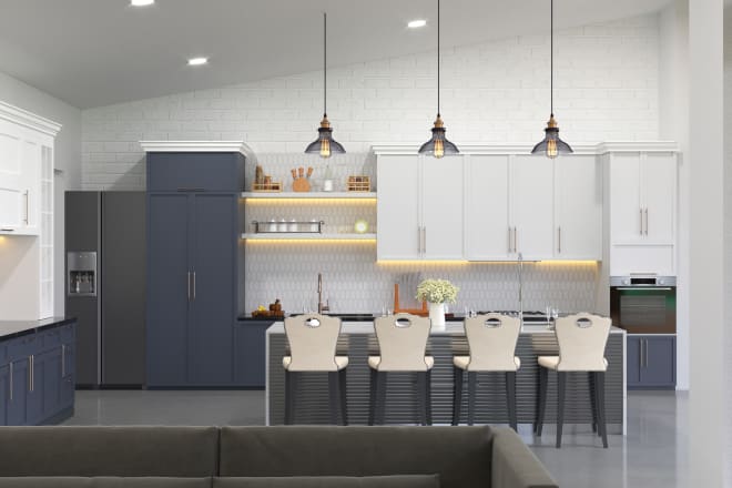 I will model 3d interior kitchen design with high quality rendering