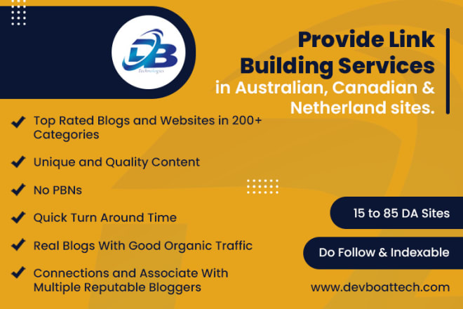 I will provide link building services in australian, canadian, and netherland sites