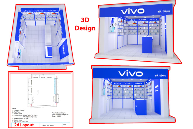 I will 3d design your exhibition booth, kiosk, shop interior design