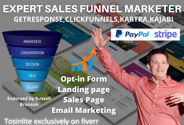 I will be your expert on click funnel, getresponse, kartra, kajabi, and clickfunnels