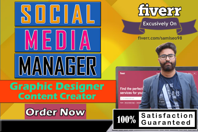 I will be your social media manager, graphic designer, and content creator