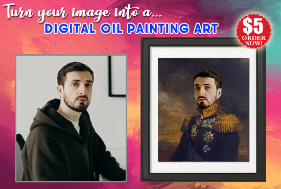 I will convert your photo into a digital oil painting portrait