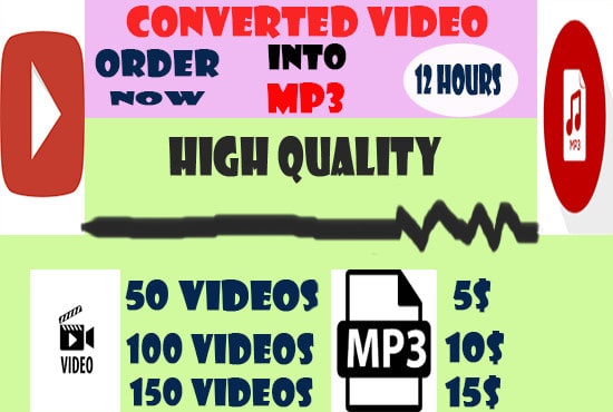 I will converting videos into mp3 within 12 hours