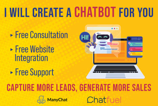 I will create a chatbot for facebook messenger, website,amazon using manychat, chatfuel