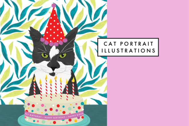 I will create a custom cat portrait illustration