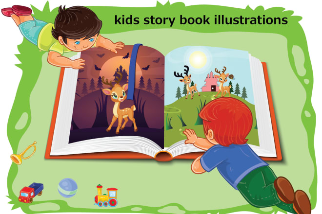 I will create cartoon kids book illustrations