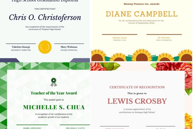 I will create certificate template diploma award and gift certificate for you