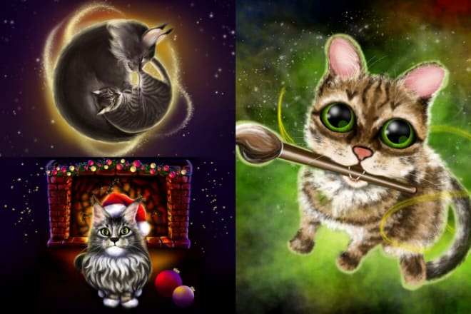 I will create cute animal pet portrait dog cat caw etc