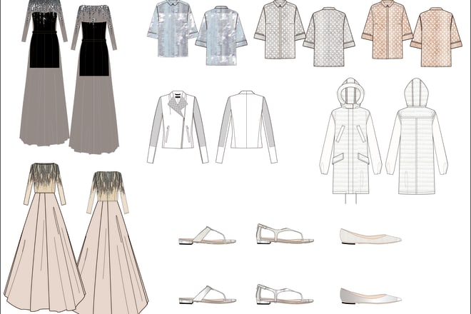 I will create technical drawings, flats, cad, fashion sketches