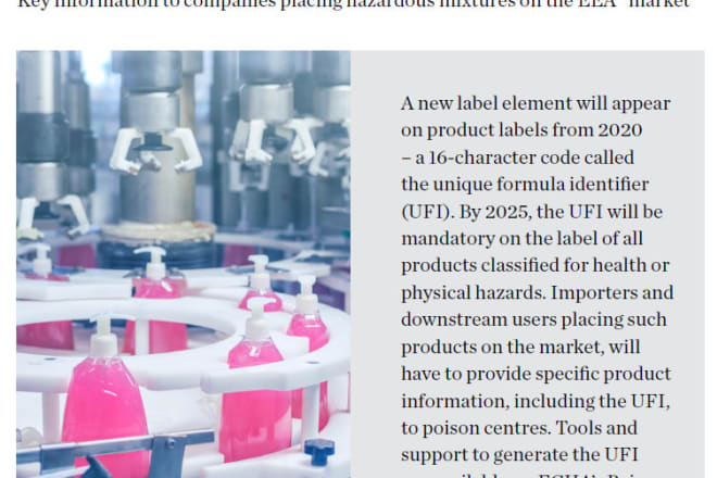 I will create ufi codes and dossier to echa for chemicals to be on labels in europe