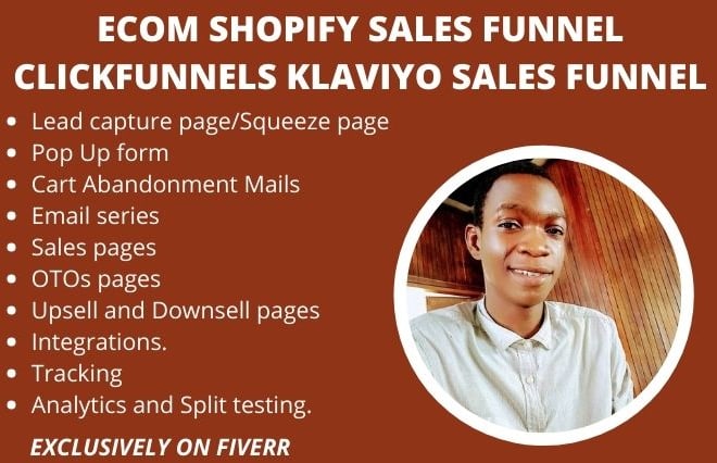 I will create your ecom shopify sales funnel clickfunnels kartra klaviyo sales funnel