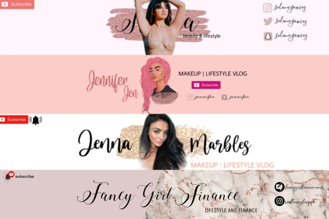 I will design a beauty blogger youtube banner, channel art