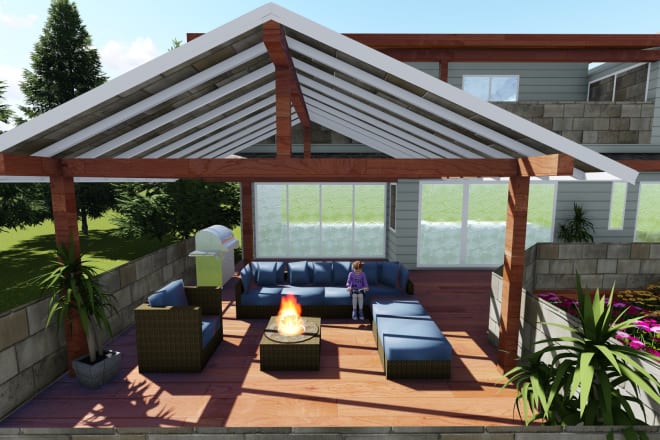 I will design any landscape patio pool backyard 3d walk through