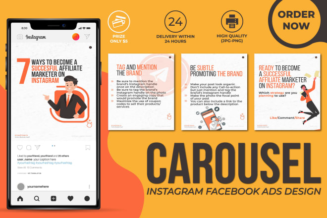 I will design attractive engaging instagram infographics carousel post and facebook ads