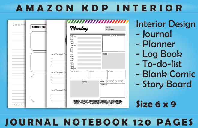 I will design journal, planner, calendar, notebook interior layout