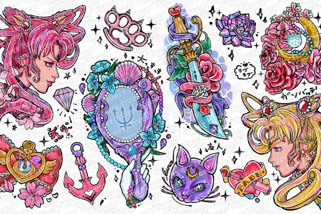 I will design pastel goth kawaii tattoos and stickers