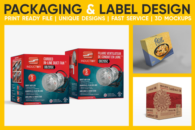 I will design product packaging label with box mockup