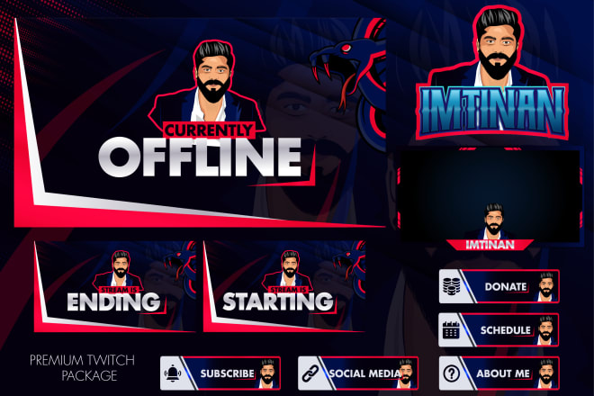 I will design twitch package logo, screens, panels and much more