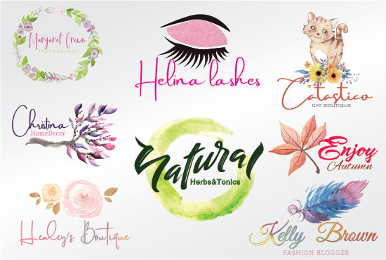 I will design watercolor feminine logo for your business