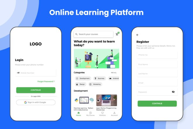 I will develop an online learning app similar to udemy, byjus