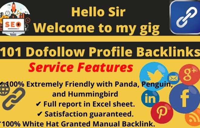 I will do 101 social media profile, manual dofollow SEO backlinks