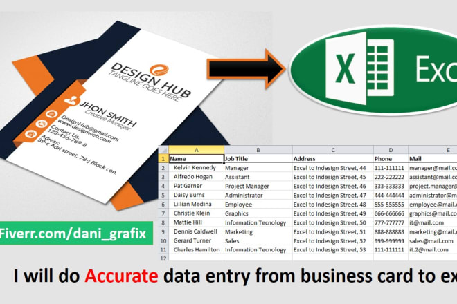 I will do accurate data entry from business cards to excel sheet