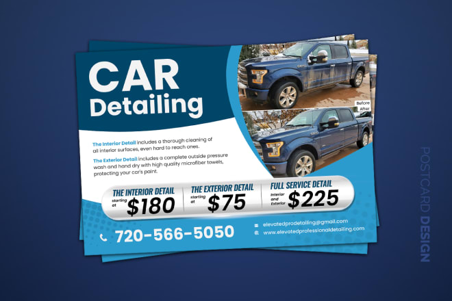 I will do any graphic design job for car wash, detailing like flyer, brochure, postcard