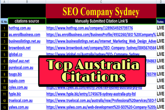 I will do australia local seo citations, business directory listings